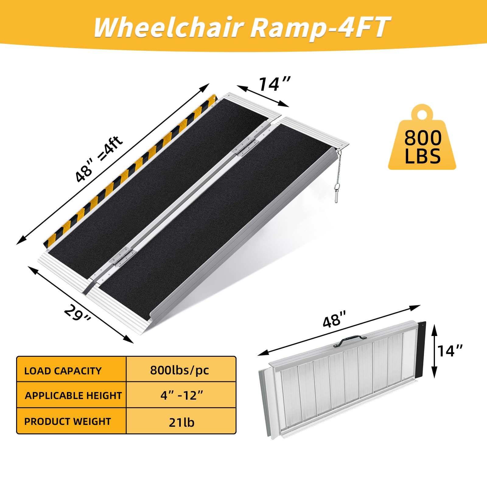 Snapklik.com : 4FT Portable Wheelchair Ramp, Non-Slip Aluminum Folding ...