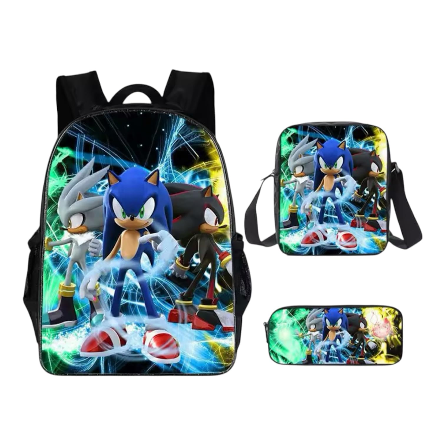 Sonic Backpack Set, 3-Piece School Bag with Lunch Bag and Pencil Case, Kids Character Theme