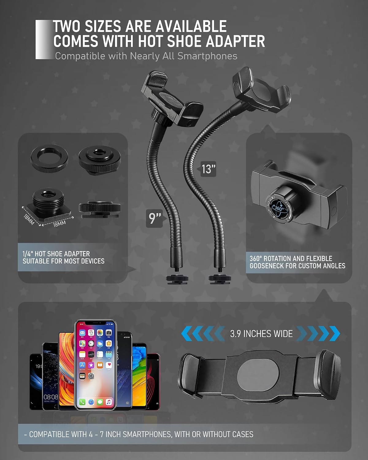 KHC1417 Phone Holder for Ring Light, 13-Inch Gooseneck, Hot Shoe Mount image 4