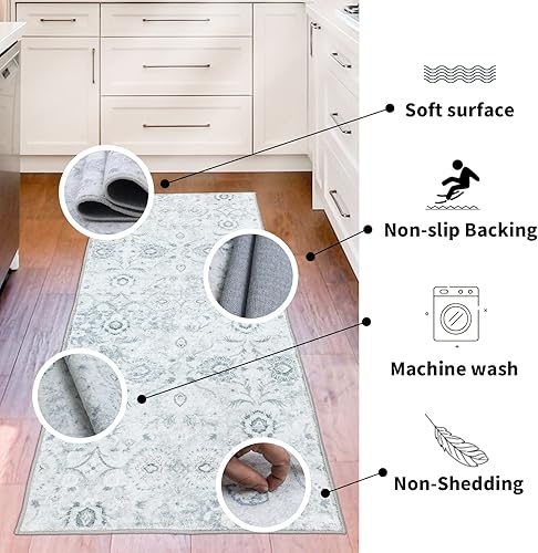 Miniatura 3 de Lbris Alfombra de pasillo lavable, de 2 x 6 pies, para pasillo, lavandería, cocina, entrada, baño, alfombra antideslizante con respaldo de goma,