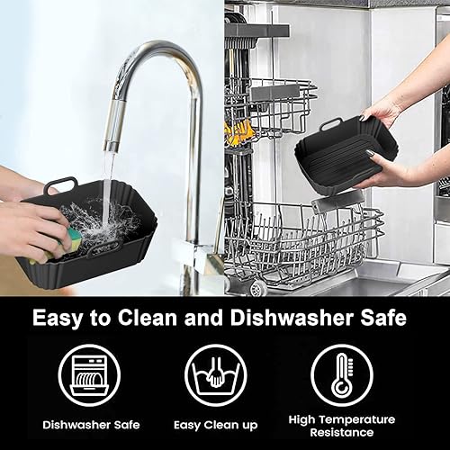 Miniatura 5 de Paquete de 2 forros de silicona para freidora de aire, revestimientos reutilizables compatibles con Ninja Foodi DZ201, DZ401, DZ550, COSORI,