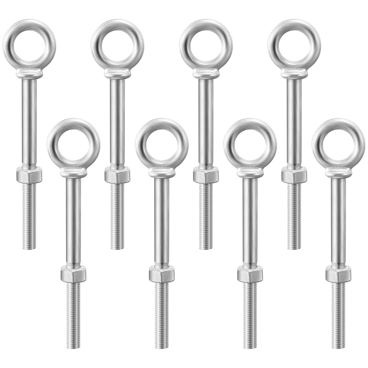 LEIFIDE 8 Pack 1/2" x 6" Shouldered Pattern Eye Bolts with Nuts, Hot Dip Galvanized, Industrial, Heavy Duty for Lifting, Anchoring, Hanging, Construction, and DIY Projects