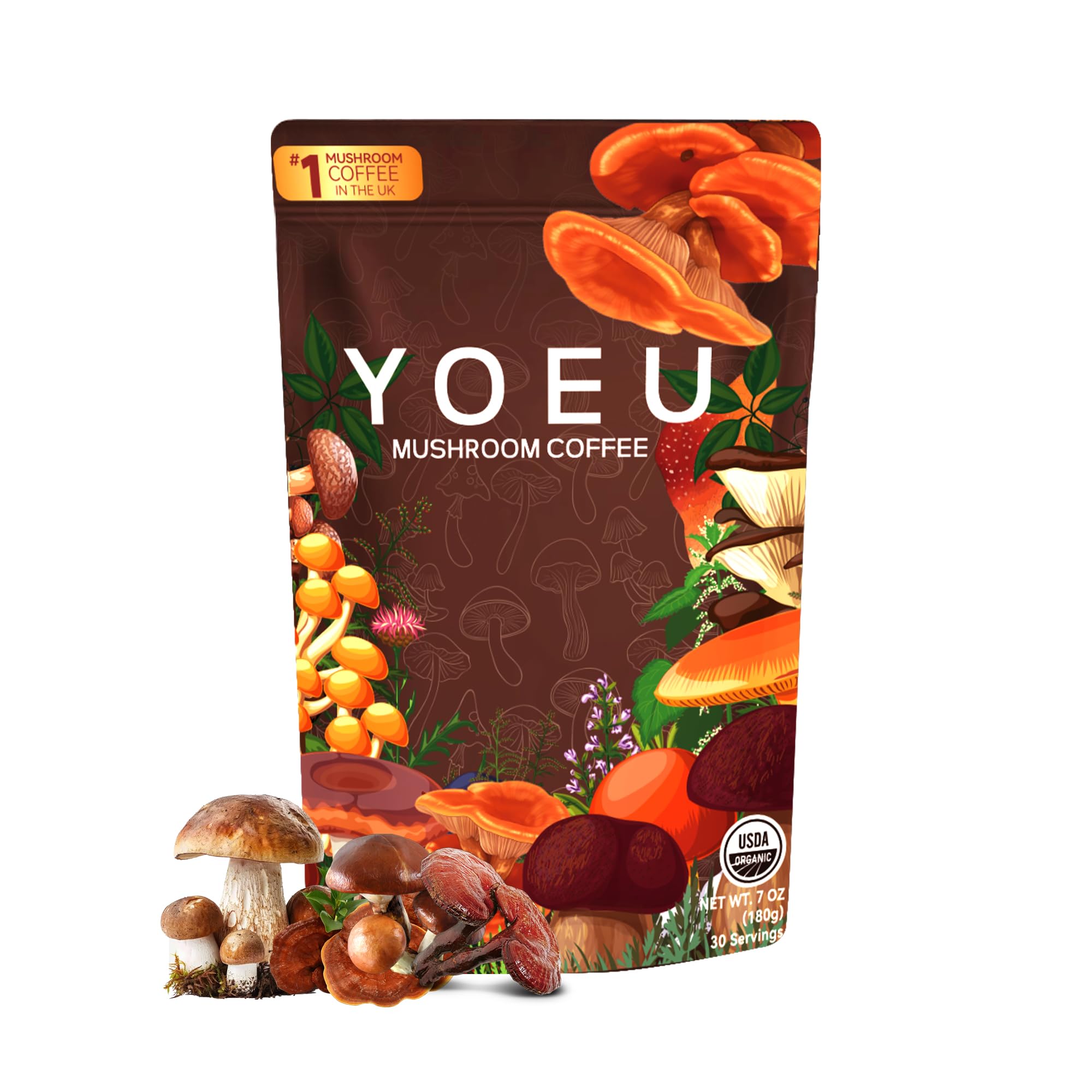 180g, Organic All-Natural Mushroom Coffee - Premium Blend of 12 Natural Ingredients, Coffee & Mushroom Blend with Reishi, Maitake, Shiitake, and