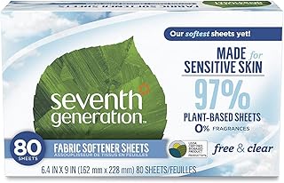 Seventh Generation Fabric Softener Sheets, Free and Clear, 80 Count
