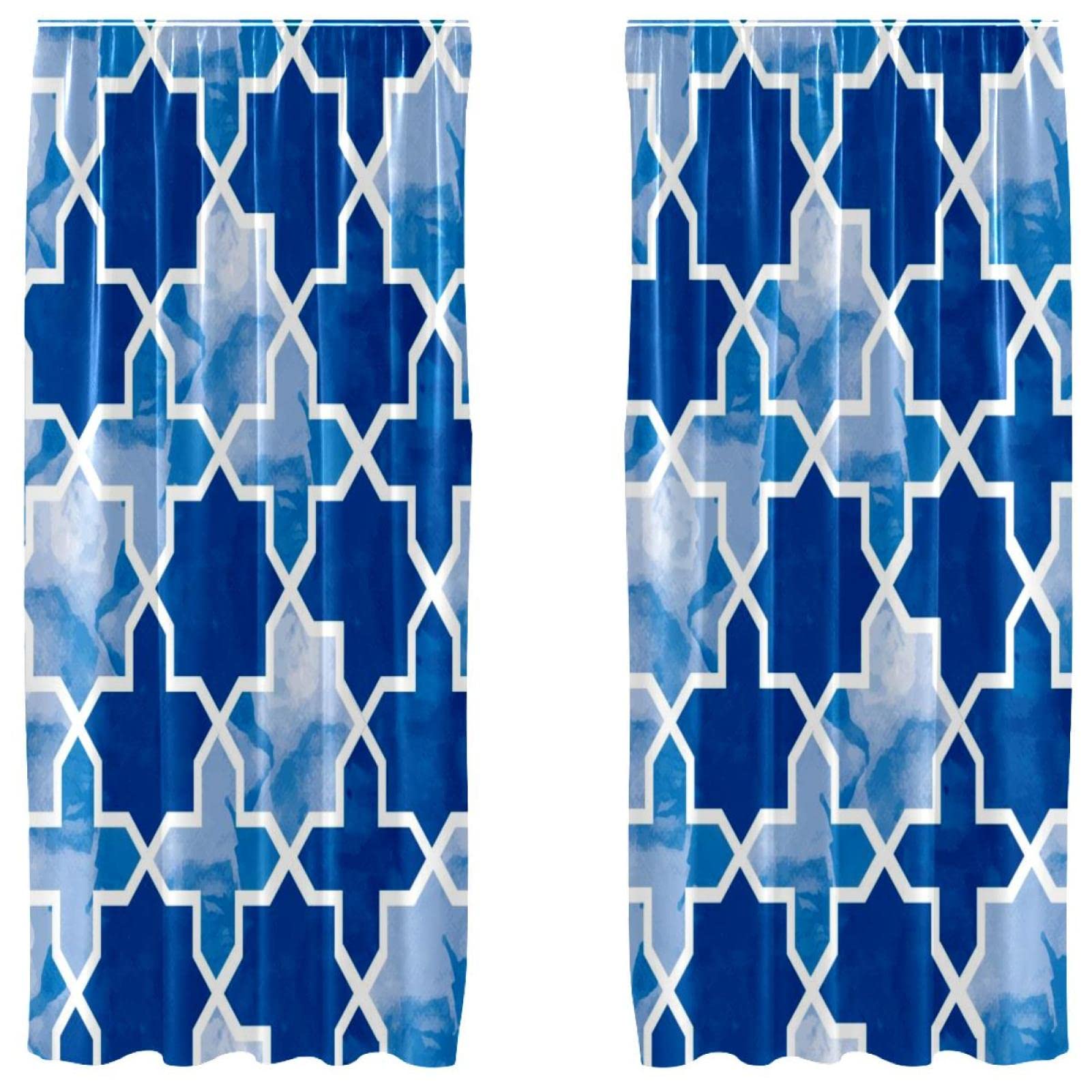 Rideaux bleu géométrique 140x213 cm lot de 2 pour salon et chambre