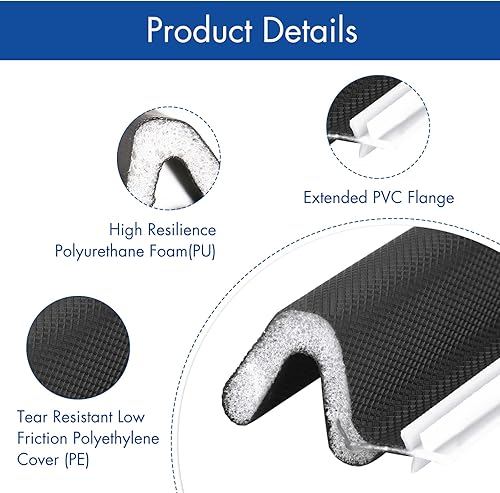 Miniatura 5 de Bestjing Burlete de sellado insonorizado para marco de puerta de 26 pies - Tira de sellado insonorizada en forma de V para puertas y ventanas,