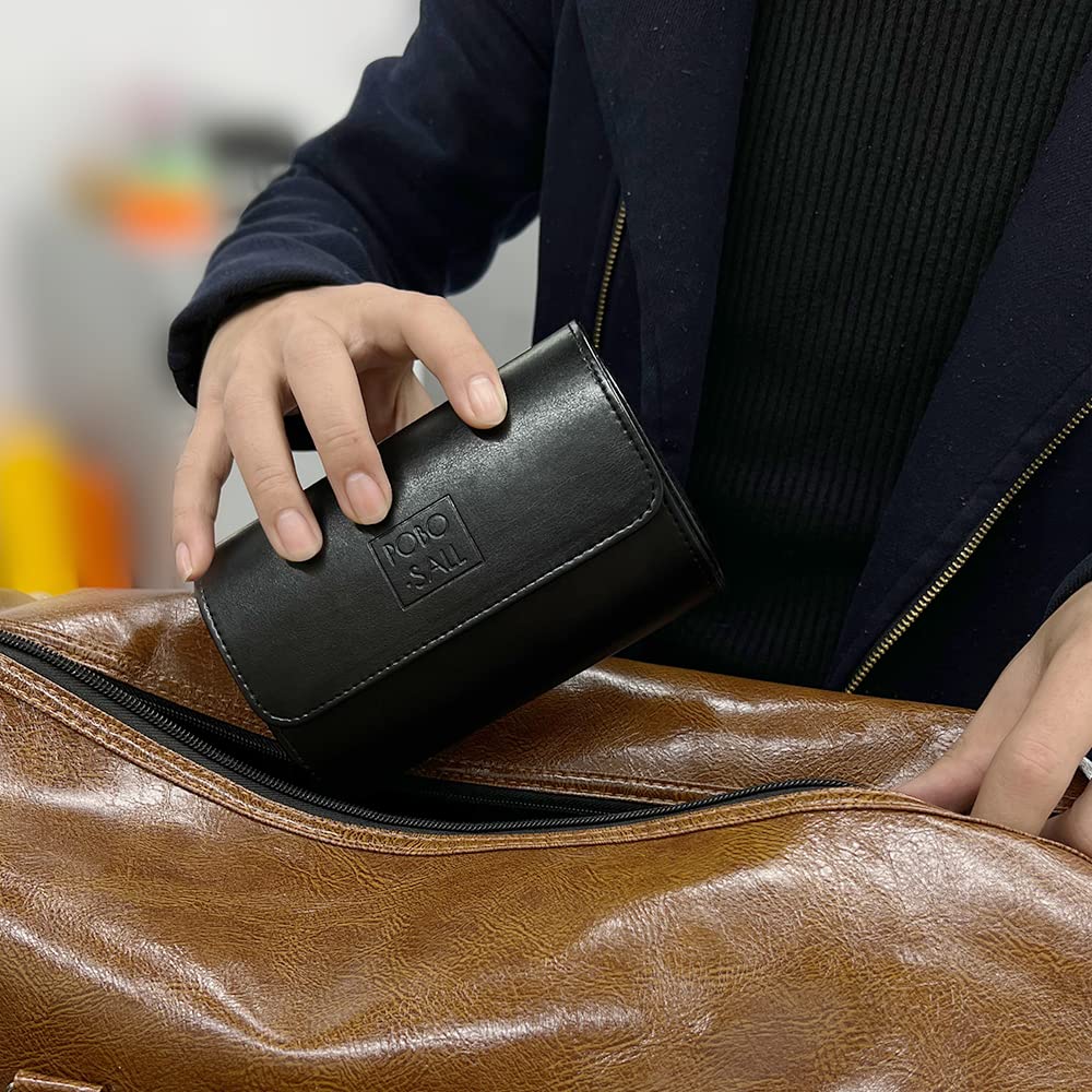 Uhren-Reiseetui für Herren und Damen, 2 Schlitze, Leder, Uhrenrolle, Reiseetui, Uhren-Box, Aufbewahrungs-Organizer und Display-Halter für schwarze 2 Uhren