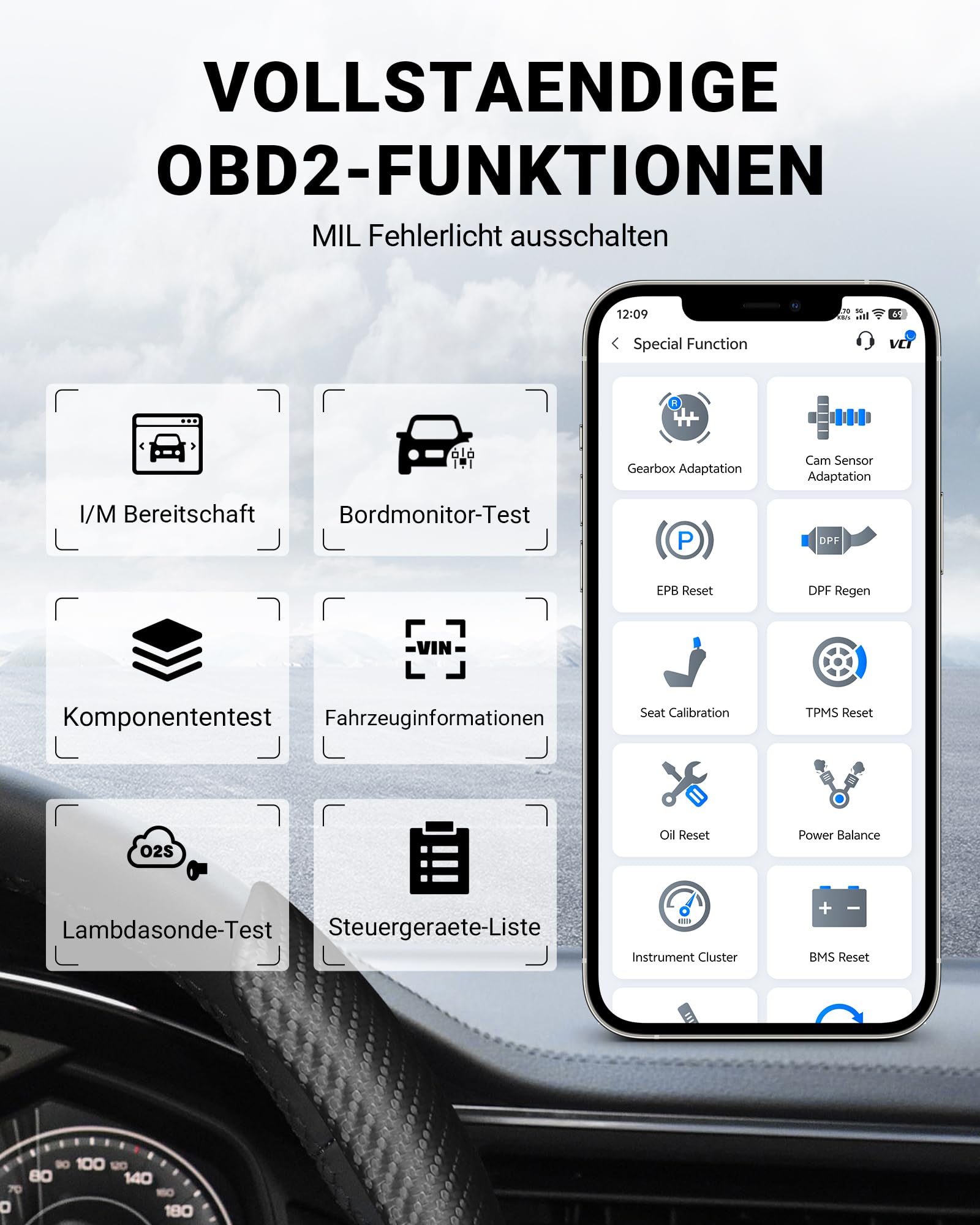 XTOOL A30M OBD2 Diagnosegerät Set, Bidirektionales Kabelloses Diagnosegerät Auto, Vollsystem, KI-Unterstützung, 26+ Resets, Öl ABS BMS DPF, 8-PID Live-Daten für iOS/Android, Lebenslange Update, CAN FD