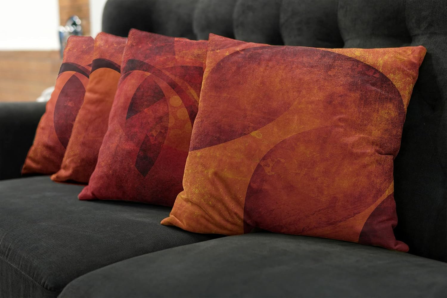 Ambesonne Burnt Orange Throw Pillow Cushion Case Pack of 4, Abstract Warm Geometric Pattern Circular Details Grunge Effect, Modern Accent Double-Sided Digital Printing, 16", Burgundy Rust and Marigold