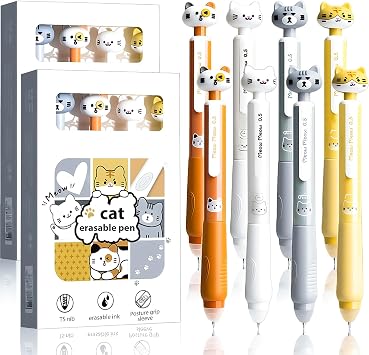 12Pcs Cat Erasable Gel Pens, 0.5mm Blue Ink Retractable Pens | Cute Cat Design with Erasable Gel Ink Pens, Perfect for Office, School and Kawaii Stationery Lovers