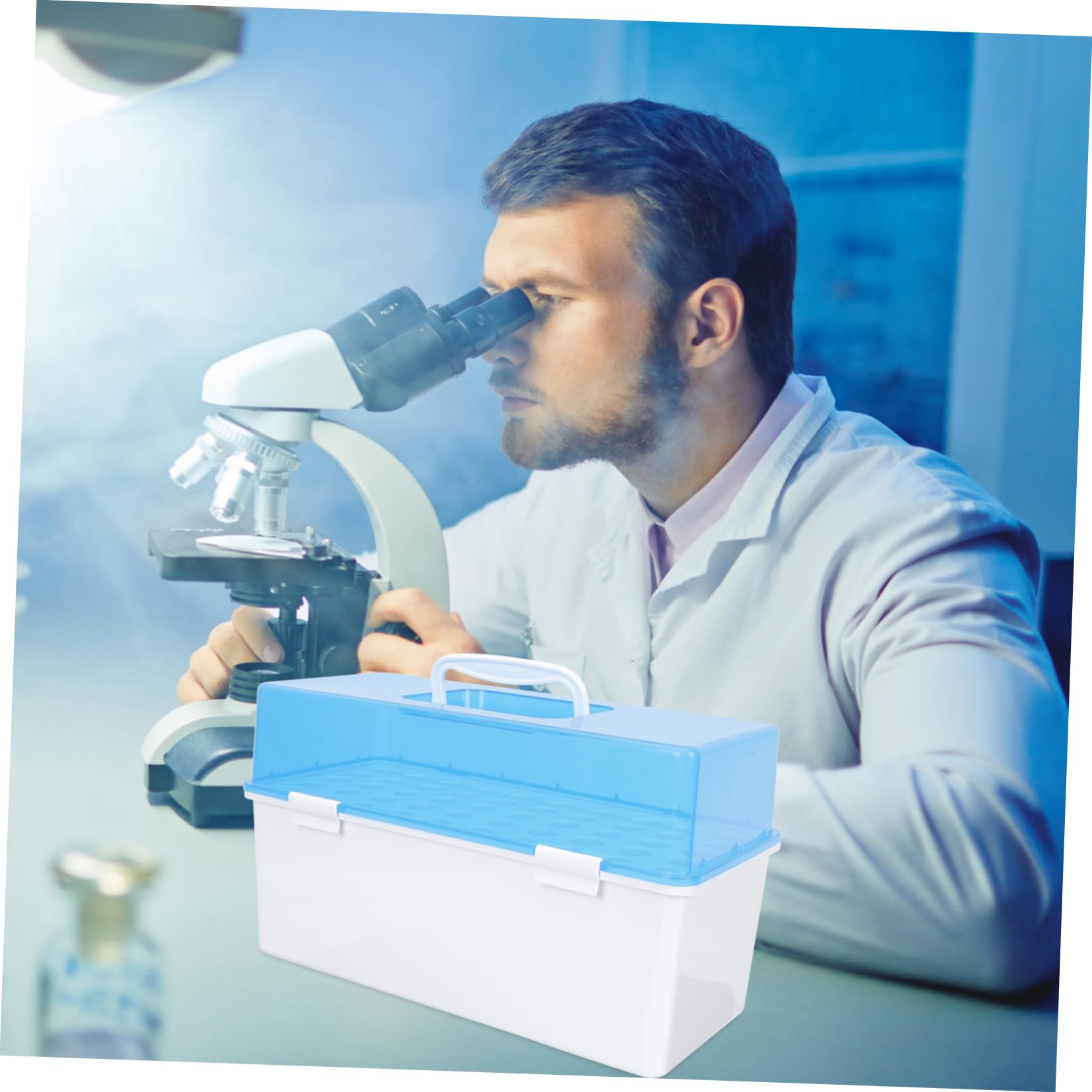 GLEAVI Scatola di Immagazzinaggio da 50 Posti per Provette in Plastica Blu Design Multi-foro Angoli Arrotondati e Superficie Liscia, per Ospedali e Laboratori