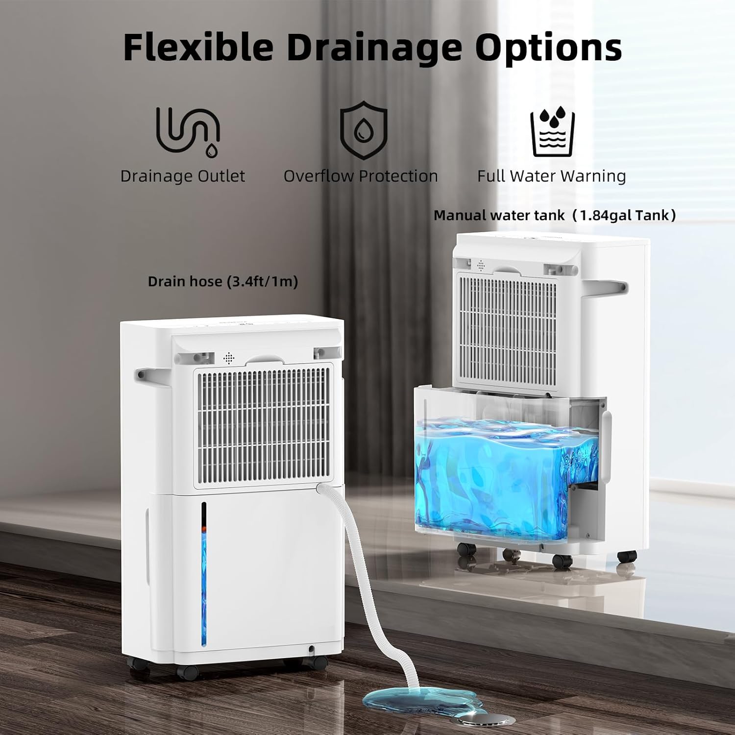 5000 Sq. Ft Dehumidifiers for Home and Basement, Max 95 Pint/Day Dehumidifier with Drain Hose, Compressor Dehumidifier with Humidity Control, 24H Timer & Child Lock, for Bedroom, Large Rooms - Image 5