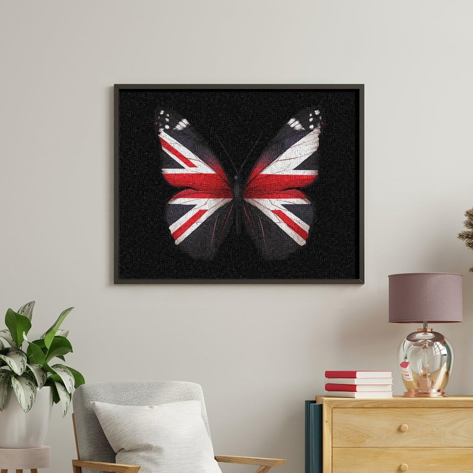 Malen nach Zahlen, Motiv: England-Flagge, Schmetterling, lustiges Malen-nach-Zahlen-Set für Erwachsene, Baumwolle, digitales Ölgemälde, Heimdekoration, Geschenk, 60 x 75 cm