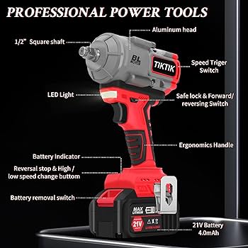 TIKTIK Cordless Impact Wrench,1000Nm (740Ft-lbs) High Torque