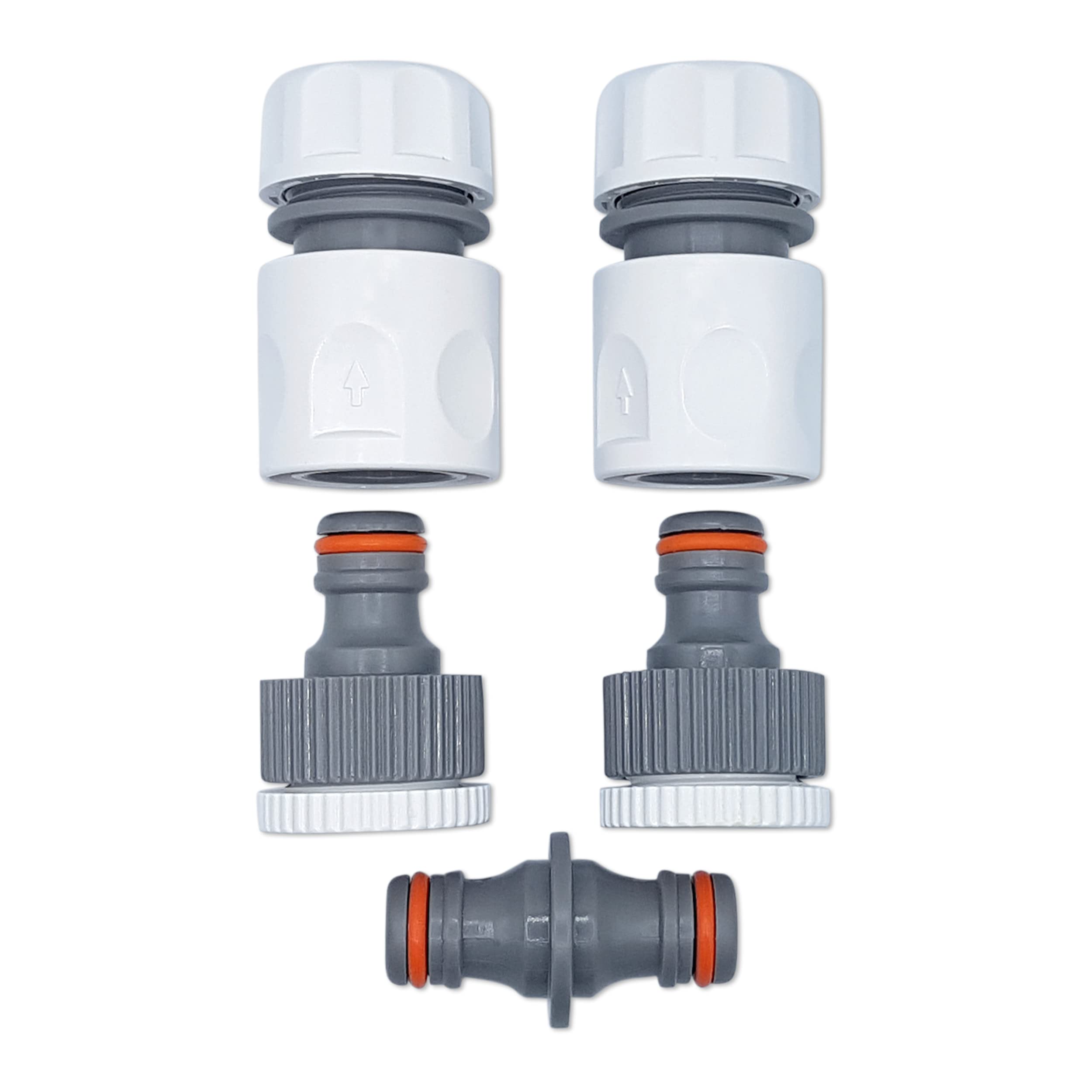 Mypurecore You At The Core Men's White / Grey Ultimate Hose Fitting Set - 2In1 Tap Connector & Threaded Faucet Adapter 3/4" Or 1/2" Bsp With Premium Hose End Connectors 1/2" Or 5/8" - 2 Pack & Double Hose Connector. Set By Mypurecore