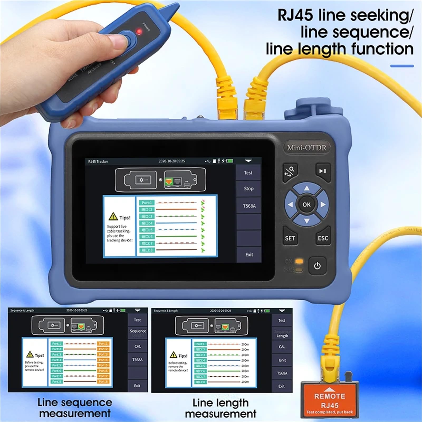 Reflektometr światłowodowy OTDR 100 km, ekran dotykowy 1310/1550 nm, 26/24 dB, mapa zdarzeń VFL OLS OPM, tester kabli Ethernet Elektrownia stacji(AUA800U)