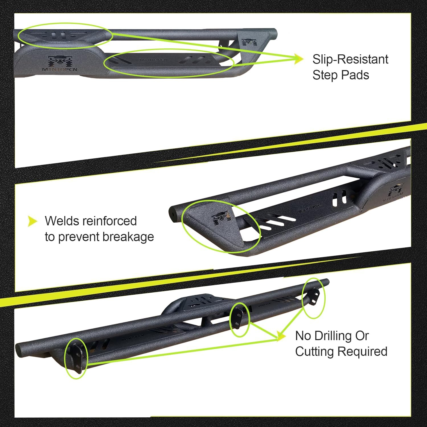 OMP Offroad Running Board Compatible with 2015-2025 Ford F150 and 2017-2022 F250 F350 Super Duty Supercrew Cab | Heavy-Duty 2-Step Nerf Bars for Lifted Trucks – No-Slip, Rustproof, Beast Mode