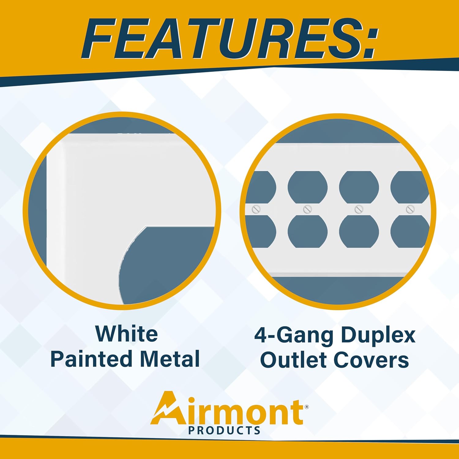 Four Gang Duplex Receptacle Cover Plates, Electrical Outlet Cover, White Painted Metal, 4.50" x 8.2" 4-Gang Standard Size, Made of Unbreakable Metal, Corrosive Resistant, For Duplex Outlet