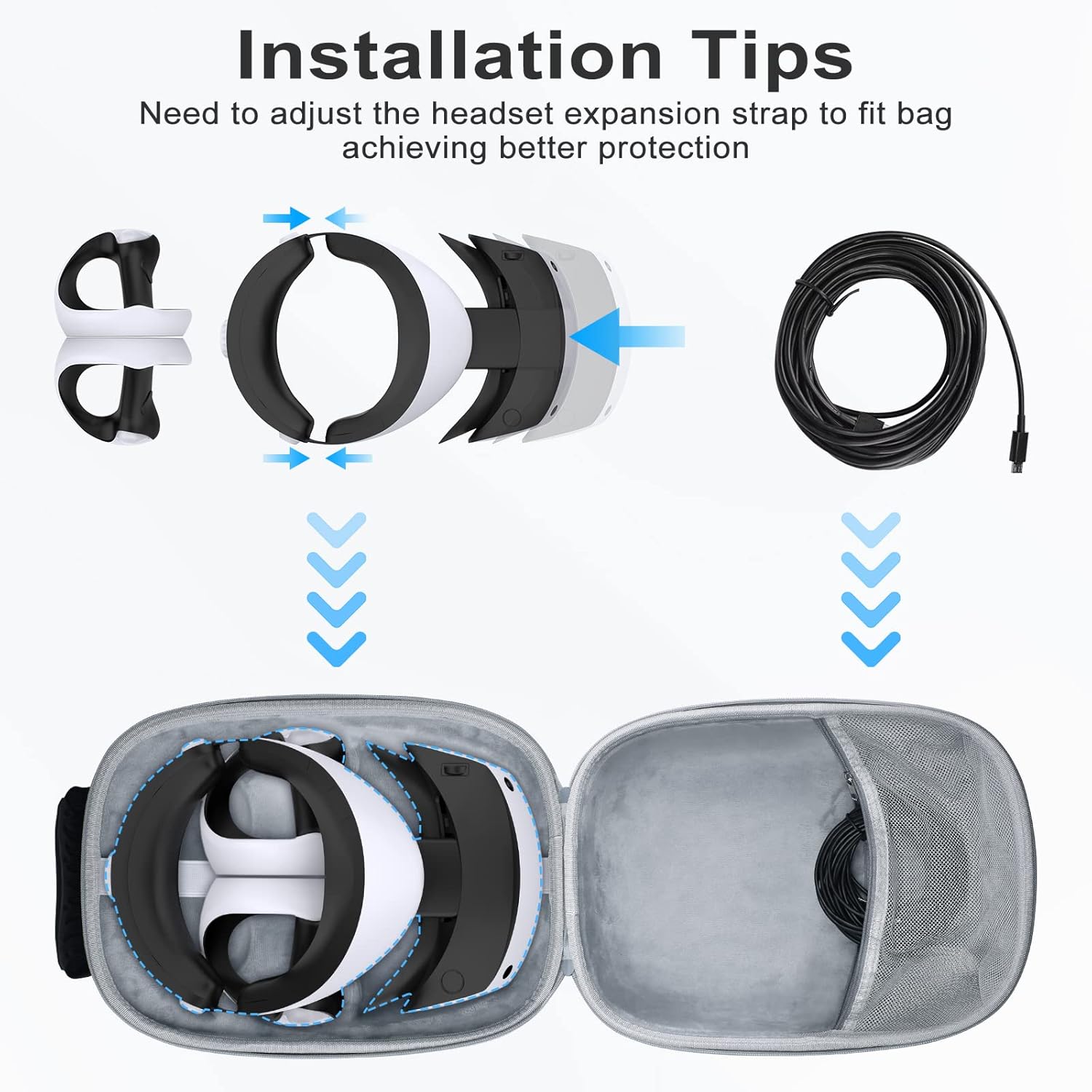 FASTSNAIL Hard Carrying Case & Accessories Bundle Compatible with PS VR2, Protective Storage Case with Lens Protector, Shoulder Strap and Velcro Strips, Portable for Travel and Home Storage