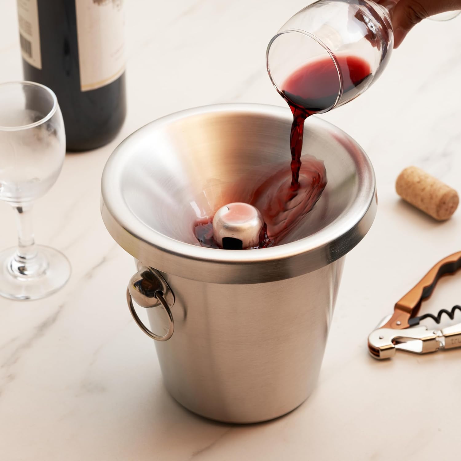 True Savor Stainless Steel Spittoon, Removable Funnel Lid, Reusable Dump Bucket for Wine Tasting, Metal Spit Cup for Cocktails, Whiskey, Tobacco, Tasting Event Supplies, Dishwasher Safe, Silver