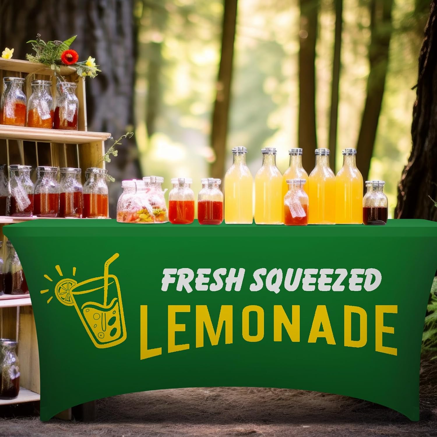 Oudain Lemonade Stand Supplies Tablecloth Stretch Spandex Table Cover Lemonade Vendor Tablecloth for Standard Folding Tables Summer Gathering Beach Picnic Lemon Birthday Party Decor(Green,6ft)