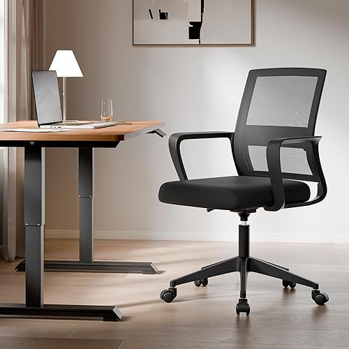 Miniatura 2 de SUKIDA Silla de escritorio de malla con tapicería, silla de oficina ejecutiva con reposabrazos, silla de trabajo de respaldo medio, silla de