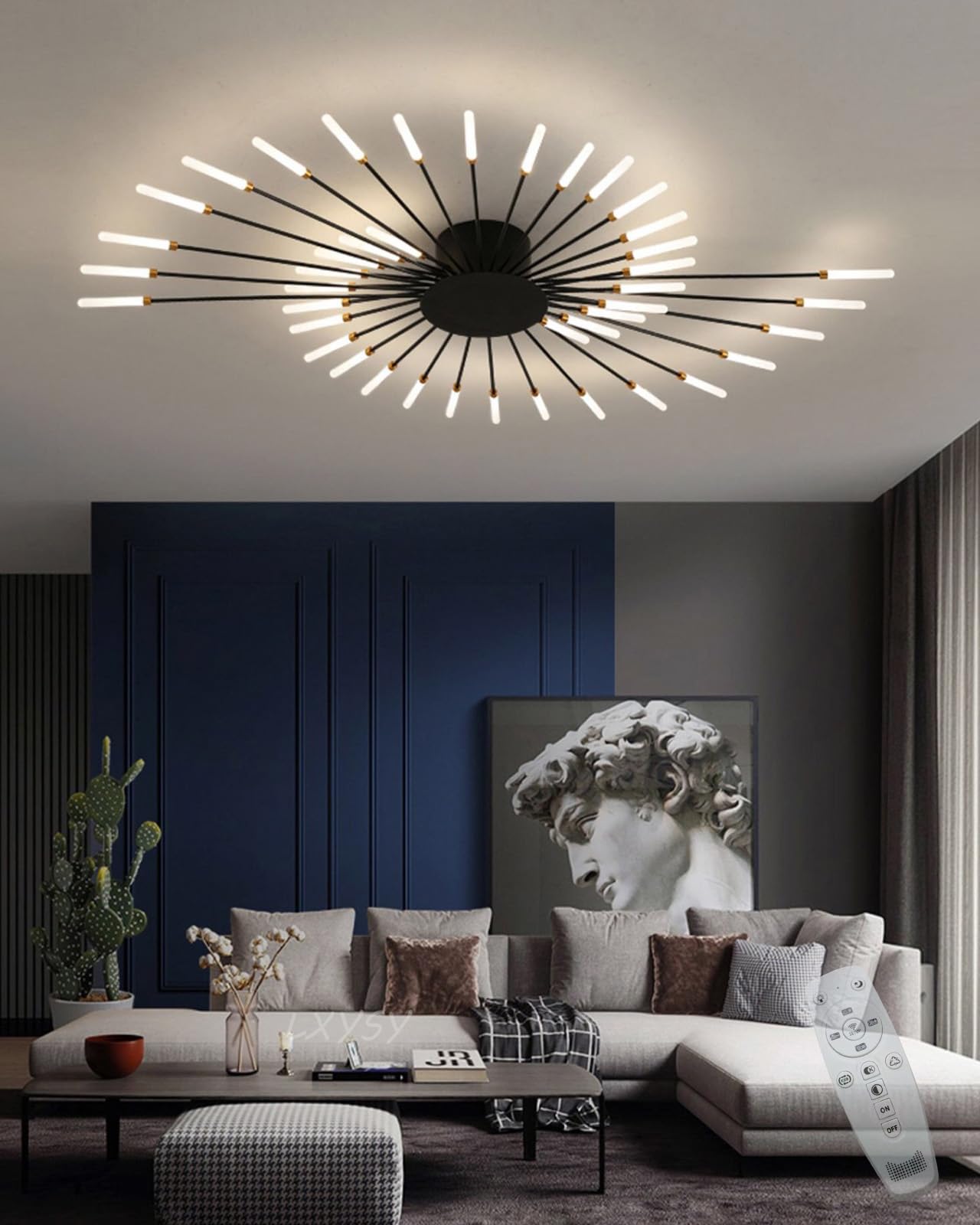 Moderne LED-Wohnzimmer-Deckenleuchte dimmbar Schlafzimmerleuchte Wohnzimmerleuchte dimmbar mit Fernbedienung Deckenleuchte, schwarzes Wohnzimmerlicht/goldenes Wohnzimmerlicht (Schwarz, 128CM)