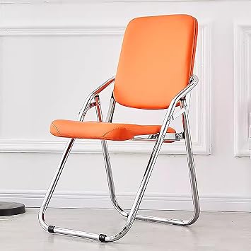 Folding Chair, Foldable Office Chairs for Adults, Comfy Chair with Padded Cushion and Back, Stackable Chair for Small Spaces Shop Cafe, Home, SchoolOrange