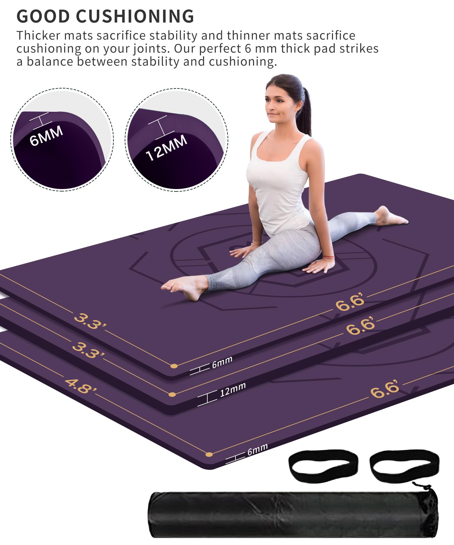 nuveti Grande tappetino per esercizi (15,2 x 7,6 cm), tappetino da allenamento extra largo per uomini e donne, tappetino da yoga spesso 1/4, antiscivolo, atossico, grande tappetino fitness perfetto