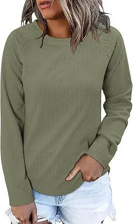 ONLYSHE Womens Shirts Long Sleeve Crewneck Tunic Tops Casual Lightweight Knit Solid Color Sweatshirts Trendy Blouse Basic Tee