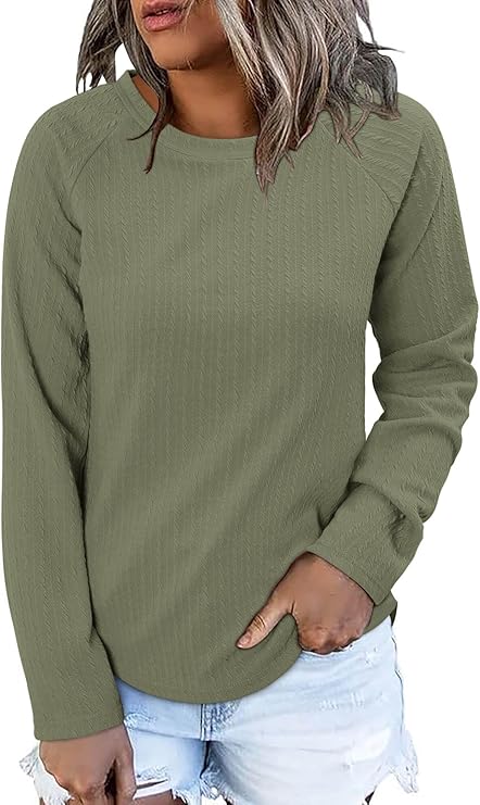 ONLYSHE Womens Shirts Long Sleeve Crewneck Tunic Tops Casual Lightweight Knit Solid Color Sweatshirts Trendy Blouse Basic Tee