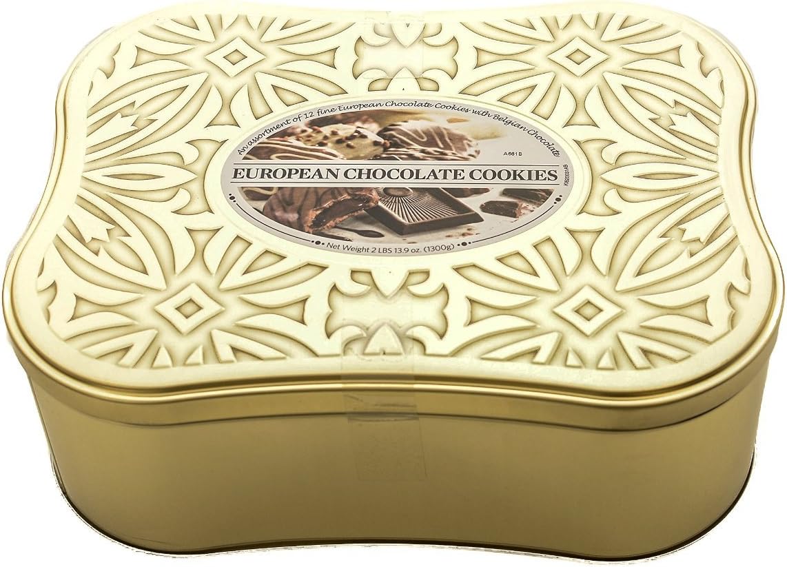 European Cookie Assortment with Belgian Chocolate In a Decorative Tin