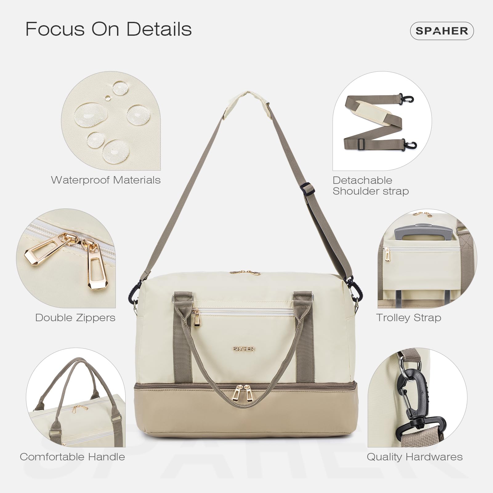 SPAHER Bolsa de Viaje 45x36x20 EasyJet Equipaje de Mano Bolsa de Deporte Mujer con Compartimento de Zapatos Bolsa de Gimnasio Grande Impermeable Bolsas de Fin Semana Mujer Gym Bag Cabin Duffle Bag