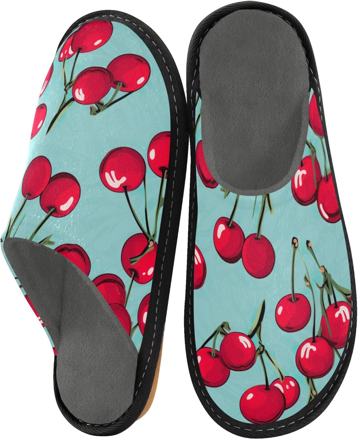 Cherry Fruit House Slippers – Cozy Fuzzy Slippers for Guests, Washable & Disposable, Perfect for Shoeless Home, Spa & Hotel Use A110277