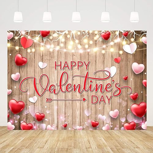 Miniatura 9 de LYCGS Telón de fondo rojo para el día de San Valentín de 7 x 5 pies, diseño de corazón rojo para fotografía del día de San Valentín, telón de fondo