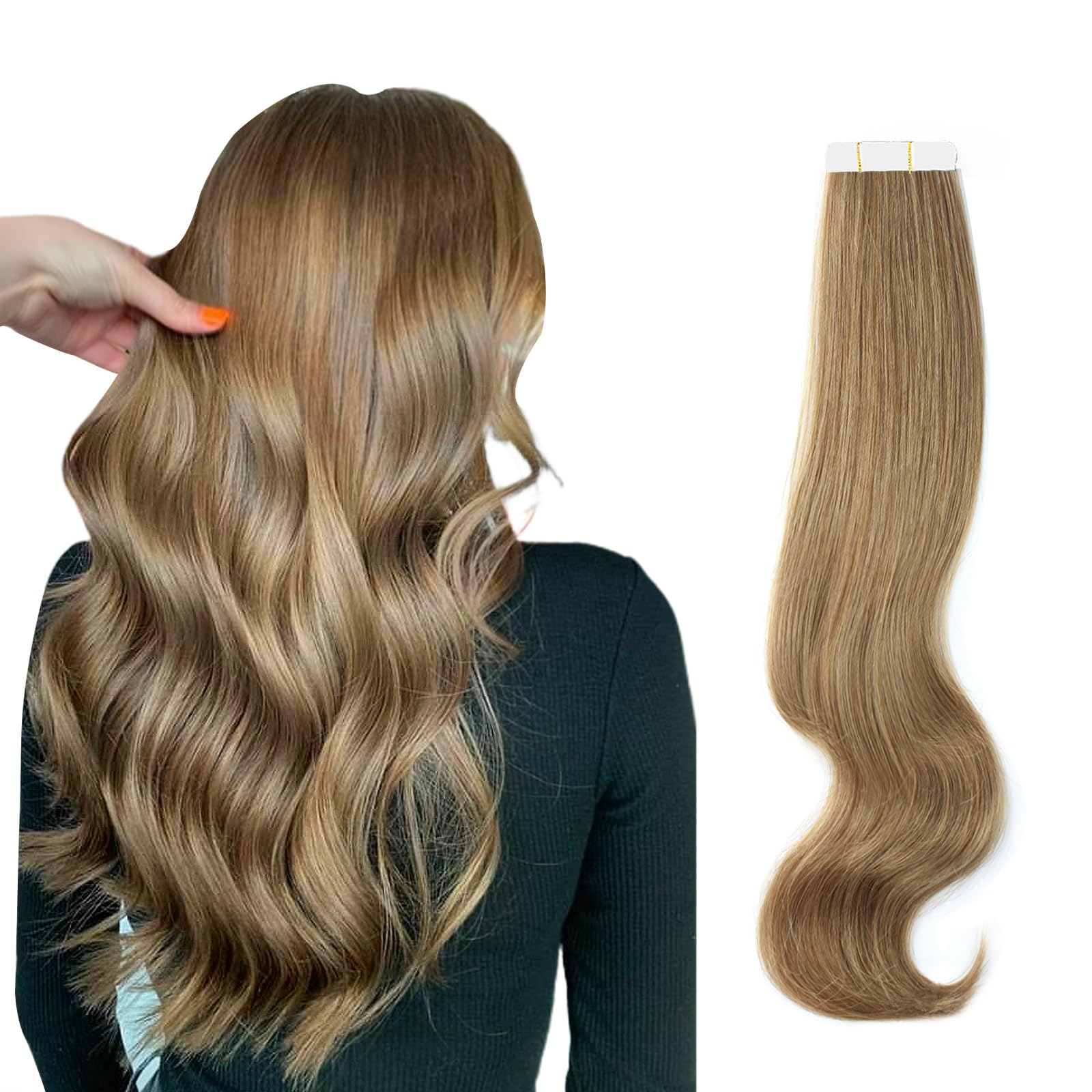 ABH AMAZINGBEAUTY HAIR Tape in Hair Extensions Real Remy Human Hair Skin Weft Tape in Extensions Chestnut Brown Semi-Permanent Pre-taped Color 6, 18