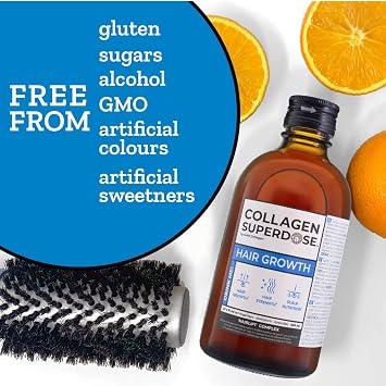COLLAGEN SUPERDOSE BY GOLD COLLAGEN Hair Growth - Biotin Hair Growth Marine Collagen Supplements for Women & Men with Vitamin C, Hyaluronic Acid and Natural Keratin Hair Treatment, Skin, Nails, 300 ml