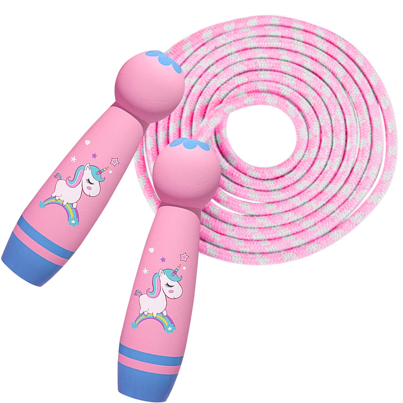 Corde à Sauter Enfant Réglable 2,6 M - Poignées En Bois, Corde Tressée Colorée - Pour Débutants Et Jeux En Extérieur