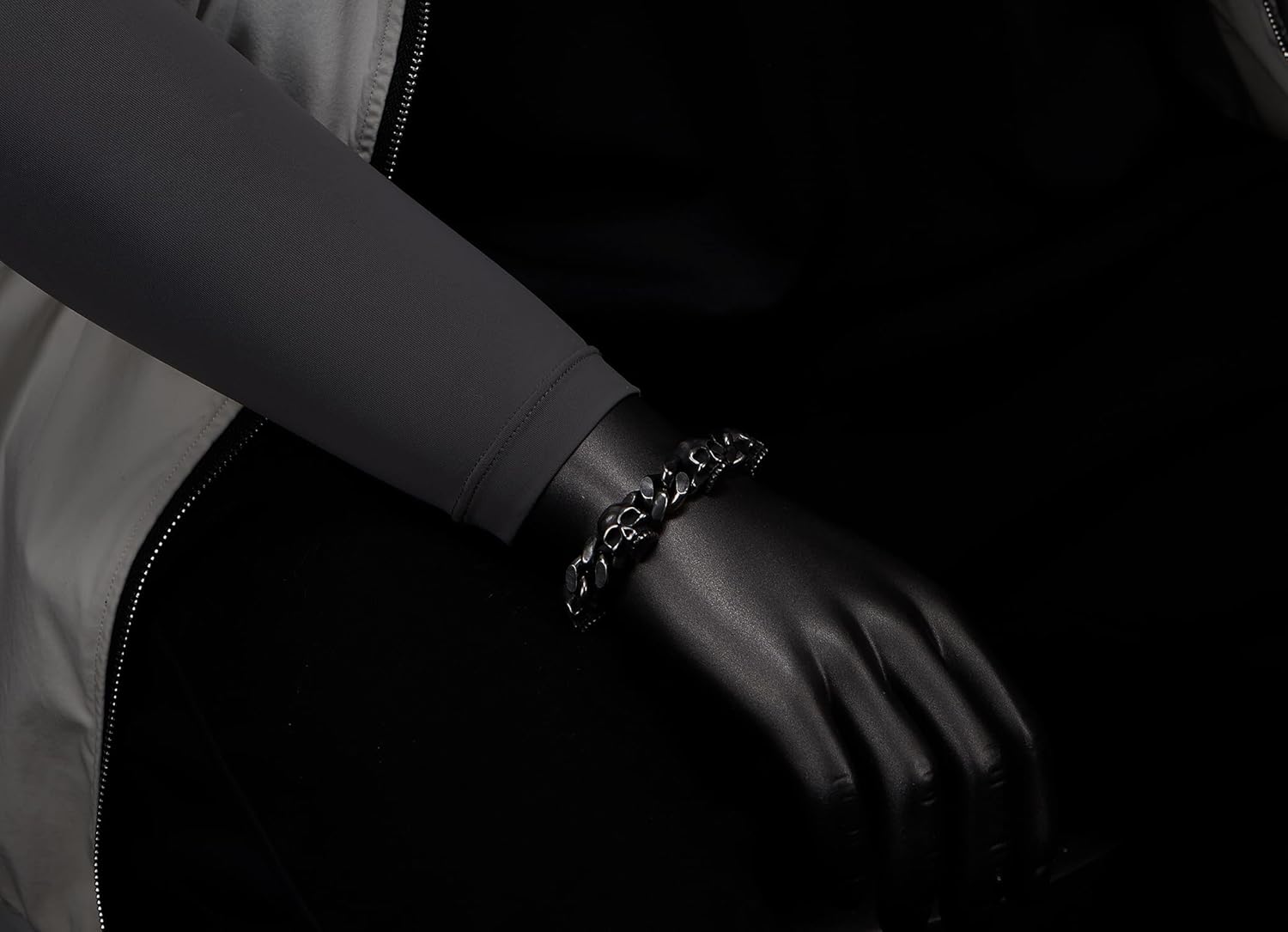 COOLSTEELANDBEYOND Men’s Oxidized Black Steel Skull Chain Bracelet with Curb Chain, Gothic Biker Wristband, Rock Punk - Image 2