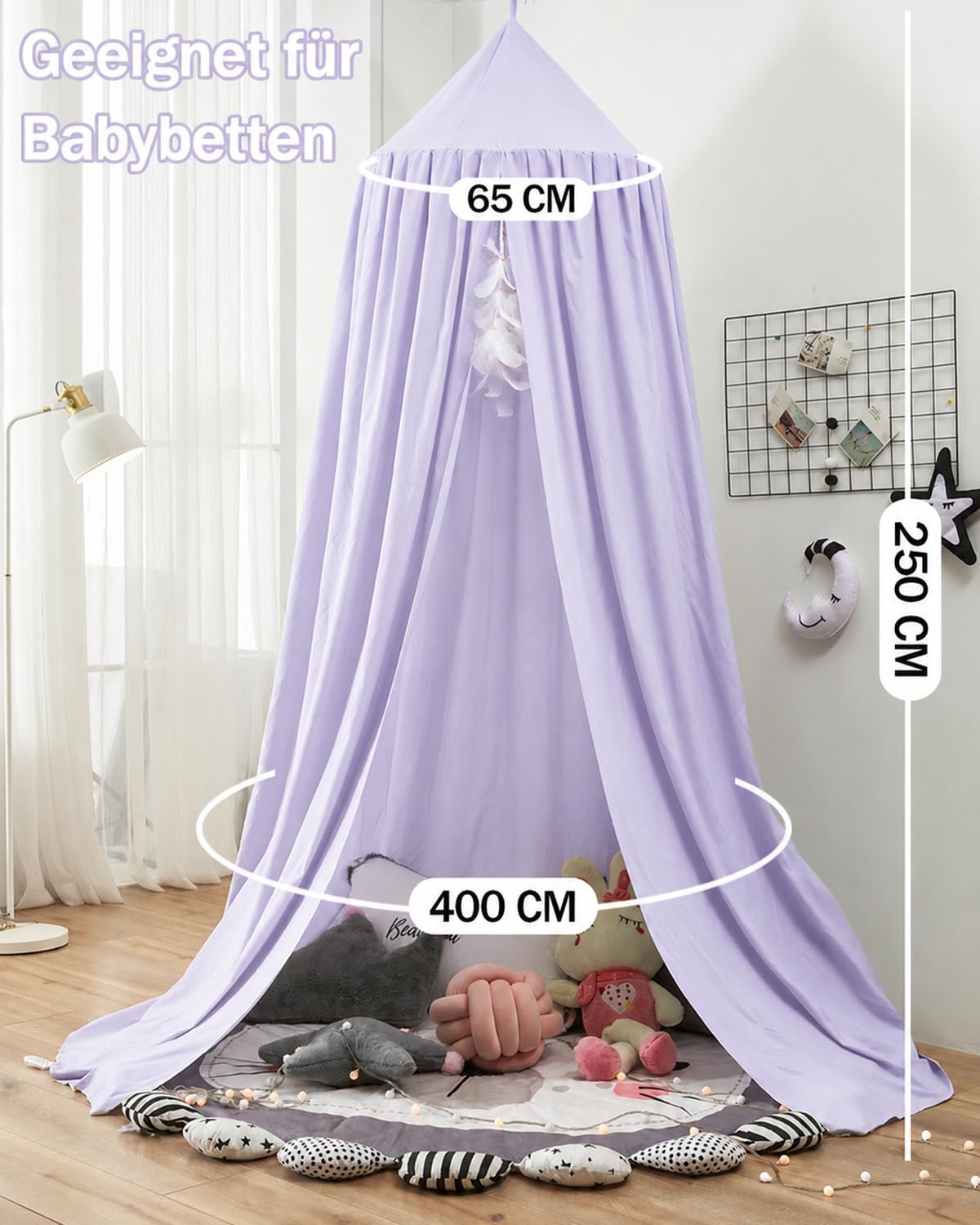 Surwin Ciel de Lit pour Bébé Enfants, Moustiquaire Ronde Rideau Baldaquin Dôme Princesse Tente de Lit, Dressing Maison de Lecture Maison de Jeux Décoration Chambre d'enfant Filles - Violet