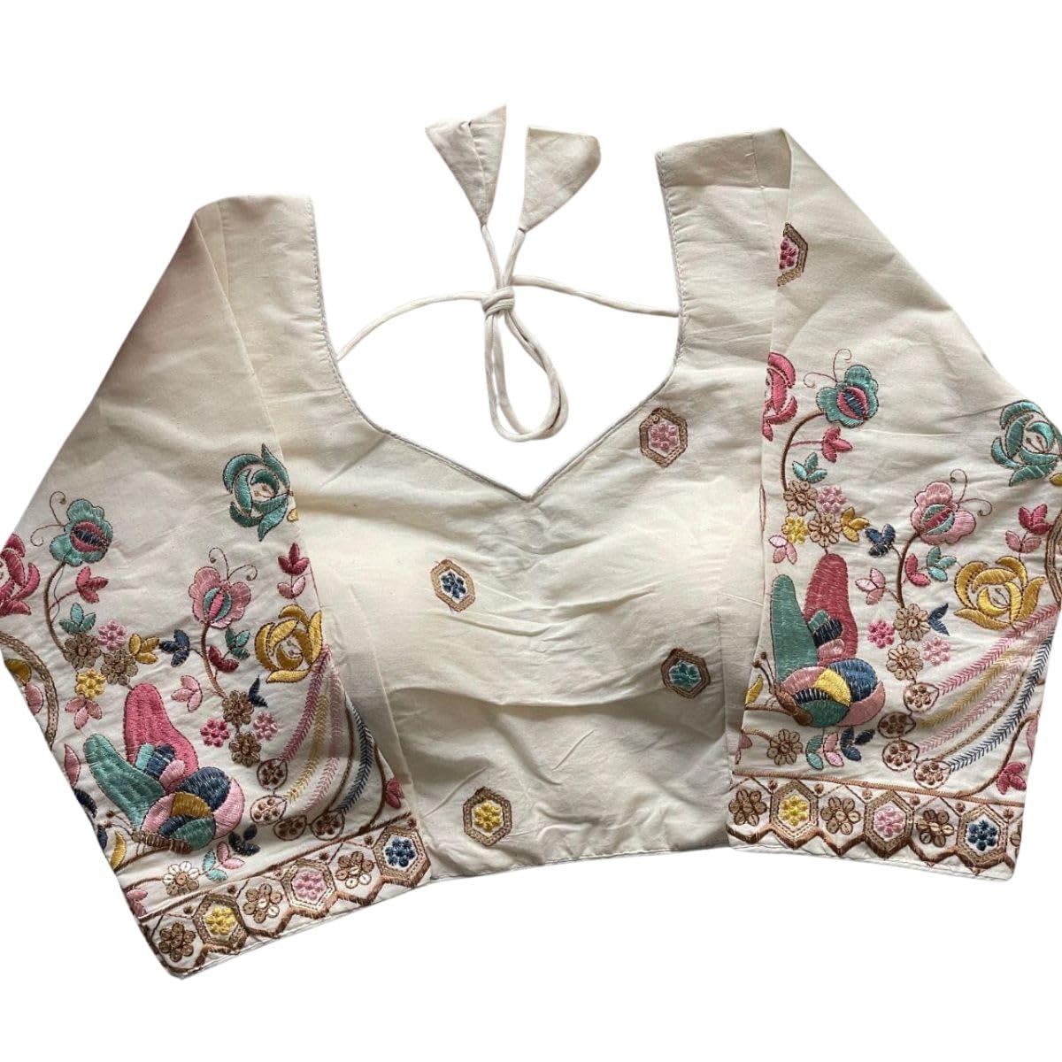 Cotton V Neck Blouse 3/4 Sleeves Size Up to 42 Elephant Peacock Embroidery Women’s Ethnic Saree Top Cultural Motif Stitche... - Review, Price and Buying Guide