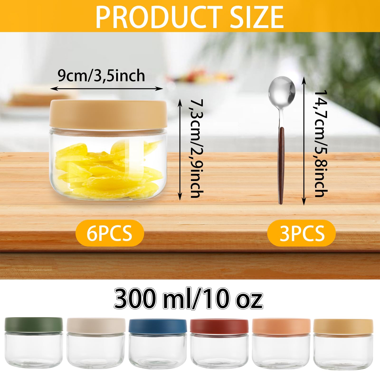 Set di 6 barattoli per overnight oats, barattoli in vetro, vasetti per yogurt, barattoli di vetro