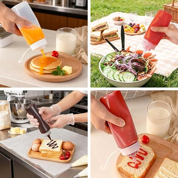 6 PCS Squeeze Bottles, 8oz / 250ML Plastic Sauce Bottles, Versatile Condiment Dispensers for Ketchup, Sauce,BBQ, Dressings, Syrup