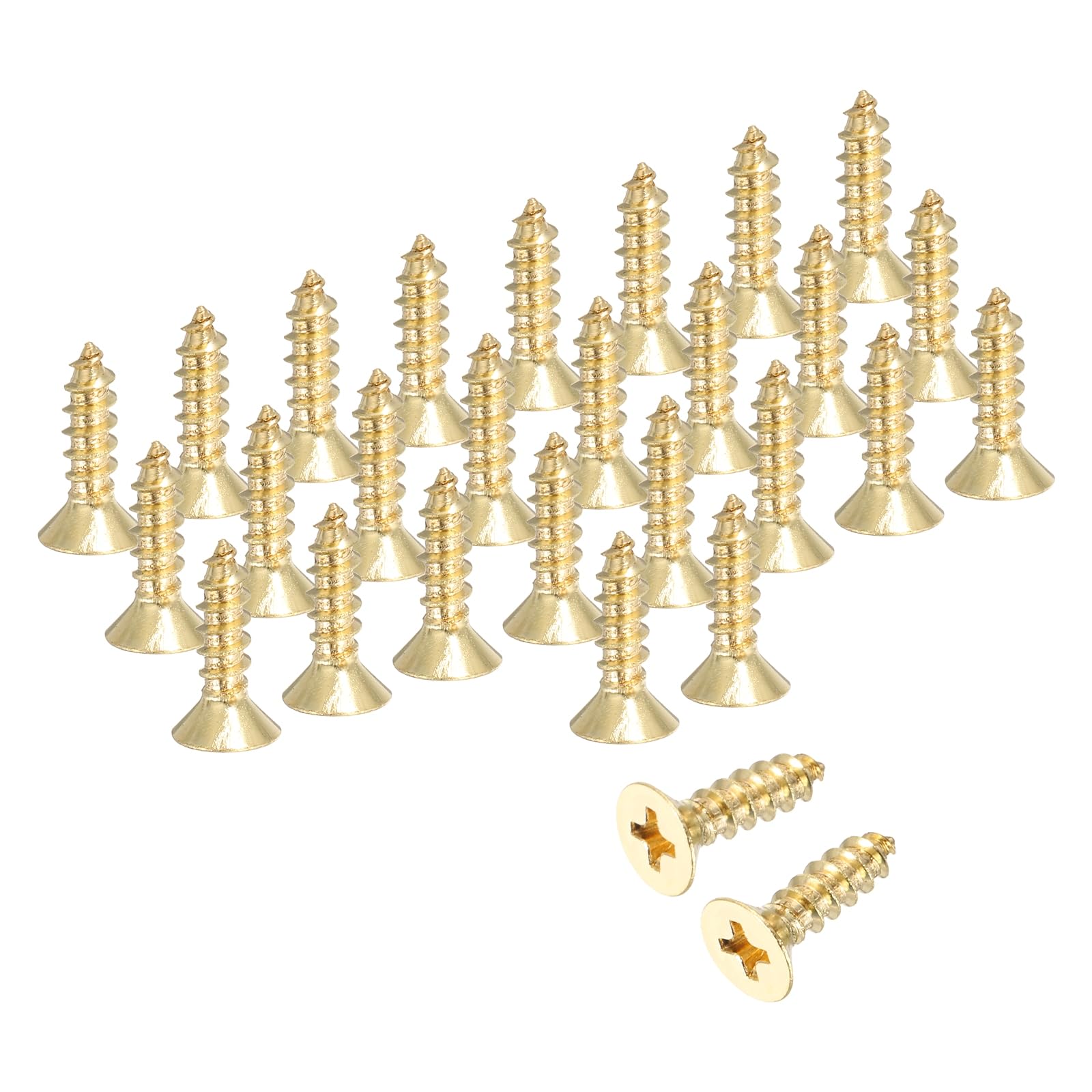 sourcing map Brass Phillips Wood Screws, M4 x 12mm Brass Phillips Flat Wood Screws Self-Tapping Furniture Connector for Door Hinges, Wood Crafts and DIY Projects,(Gold Tone, Pack of 28)