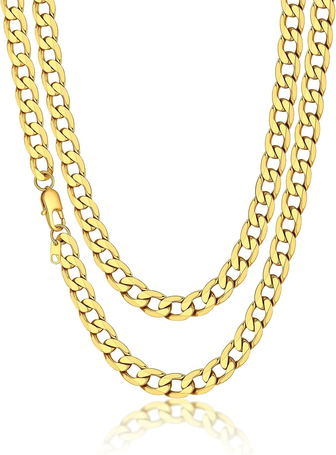 Suplight Cuban Link Chain Necklace for Men Women, Stainless Steel/Black/18K Gold Plated Chain 4mm/6mm/9mm Wide Cuban Chain Necklace, Hip Hop Jewelry 18"-30"