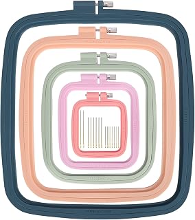 5 Sizes Square Embroidery Hoop with 16 Pieces Needle, ABS Plastic Multicolor Cross Stitch Hoop for Cross Stitch, DIY Embroidery Project, 2.8 Inch-9.8 Inch