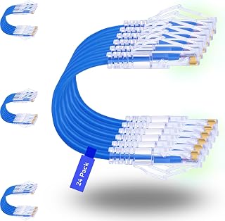 Rapink 24-Pack 1ft Cat6a Slim Patch Cables 28AWG Blue, 10G Snagless Ethernet for Patch Panels & Switches