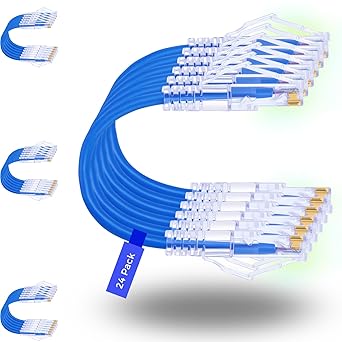 Rapink Patch Cables Cat6/ Cat6a 1ft 24 Pack Slim, Cat6a Ethernet Patch Cable 10G Support, Snagless Cat 6 Patch Cable for Patch Panel to Switch, Flexiable Cat6 Ethernet Cable Blue