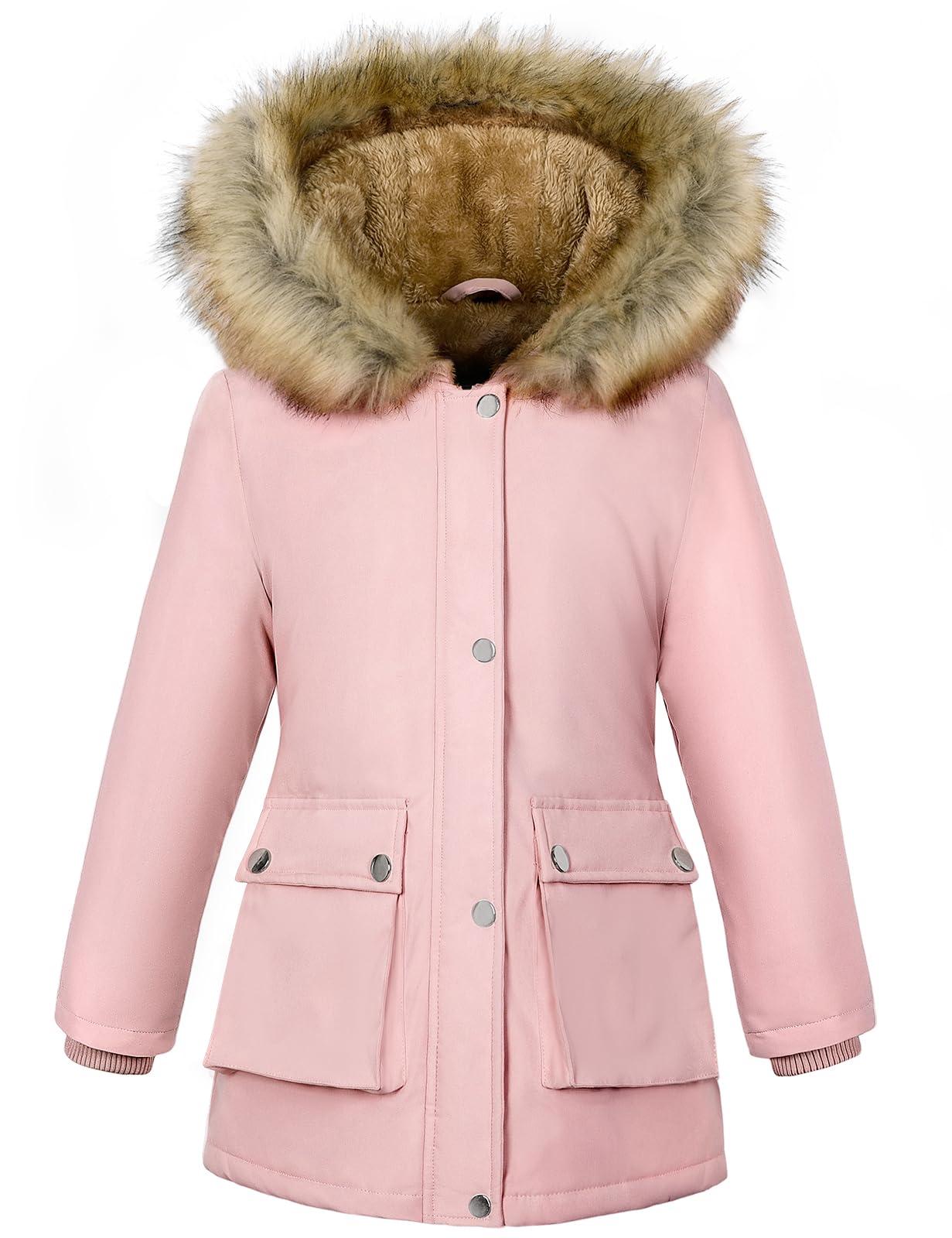 Girls' Warm Winter Coat Long Fleece Lined Puffer Jacket with Hood