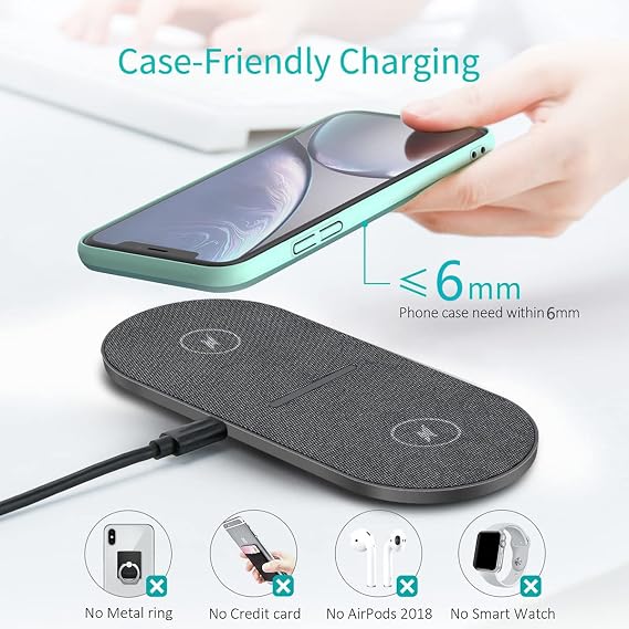 2 in 1 Wireless Charger,[New Update] 40W Double Wireless Charging Station for iPhone 16/16 Pro/15/14/13/12/11/8/Airpods,Dual 20W Fast induction charge mat For Samsung Galaxy/Buds3-Grey